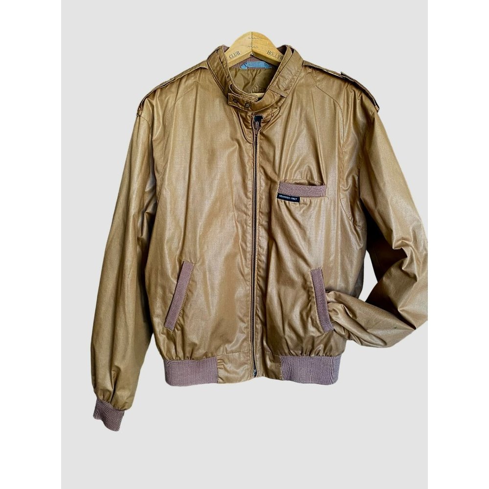 Vintage 80's Members Only Jacket Men's 44 Brown Windbreaker Bomber Full Zip Race